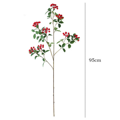 Realistic Green Plant with Decorative Red Berries and Leaves – Elegant Holly Fruit Home Décor for New Year Celebrations and Prosperity Decoration