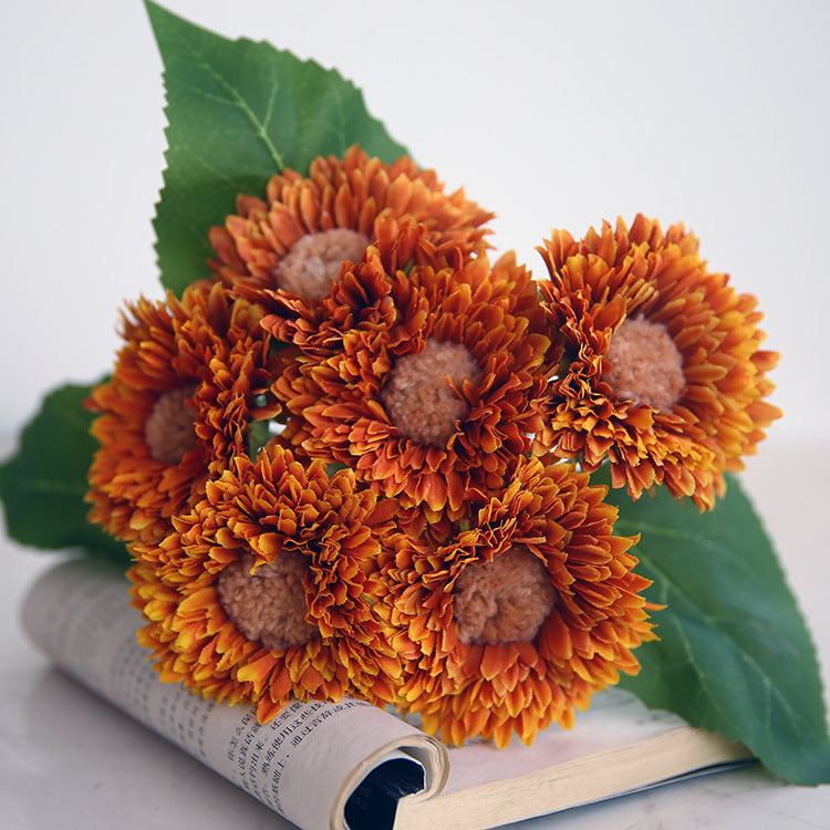 6-Head Realistic Sunflower Artificial Flowers - Perfect Home Décor for Rustic Settings, Long-Lasting and No Maintenance Needed