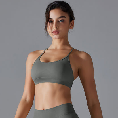 Seamless U Shape Cross Back Yoga Sports Bra with Thin Straps for Women for Running Fitness and All Day Comfort