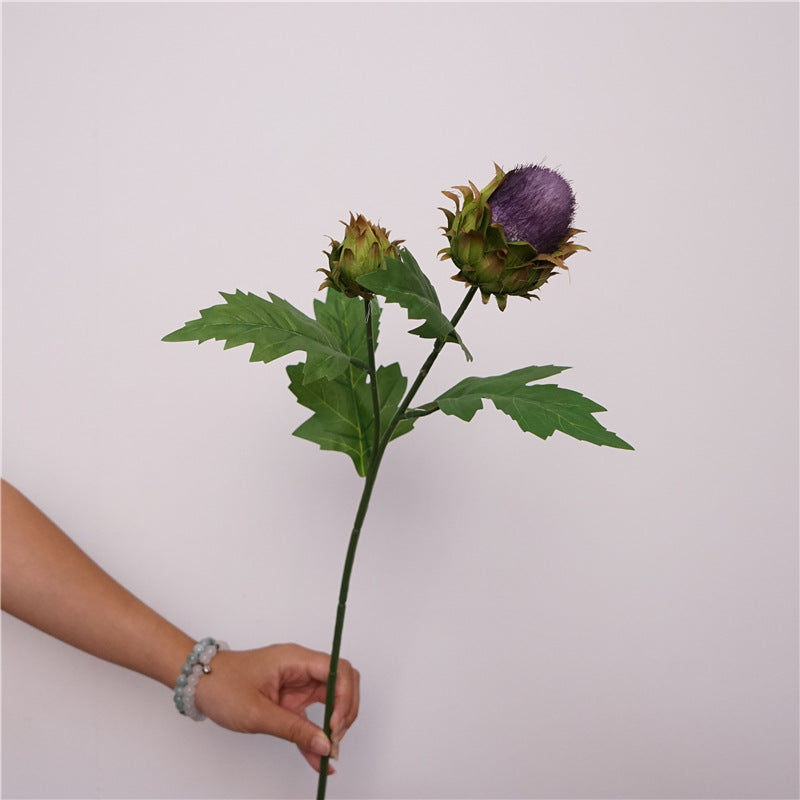 Realistic Single-Stem Ping Pong Thistle Flower - Perfect for Home Décor, Photography Props, Gardening Accents, and Wedding Floral Arrangements