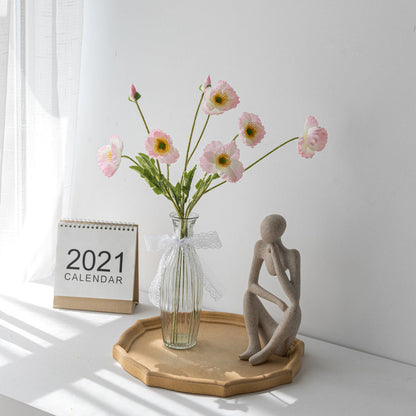 Soft Coral Peony Flower Faux Floral Arrangement in Elegant Glass Vase for Home Décor and Fashion Boutique Styling