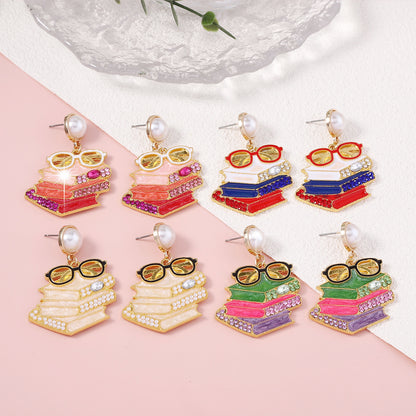Chic and Unique Rhinestone-Studded Cute Pearl Drop Earrings for Readers - Adorable Eyeglass-Inspired Design Perfect for Stylish Statement Looks