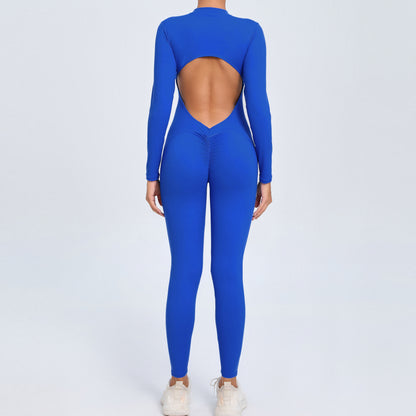 Zip Up Long Sleeve Yoga Jumpsuit for Women and Functional Fitness Bodysuit with Leggings for Gym Workouts