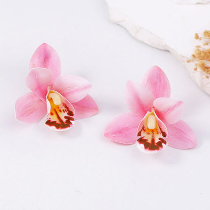 Exaggerated Personality Artificial Fabric Orchid Flower Multi-Layer Earrings for Women - Perfect for Everyday Commuting and Vacation Wear