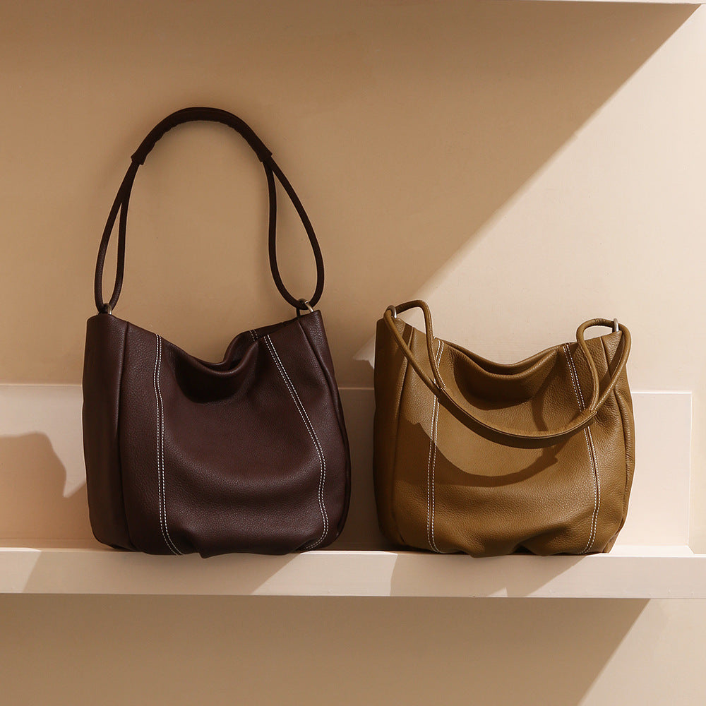 Spring Summer Genuine Leather Tote Bag for Women Large Capacity Crossbody and Shoulder Bag with Unique Design