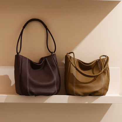 Spring Summer Genuine Leather Tote Bag for Women Large Capacity Crossbody and Shoulder Bag with Unique Design