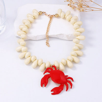 Stylish Summer Ocean-Inspired Water Drop Bead Alloy Crab Pendant Necklace for Women – Versatile and Unique Statement Piece