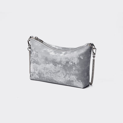 Elegant Satin and Leather Chain Crossbody Bag Vintage Metal Makeup Pouch Mini Shoulder Bag for Any Occasion
