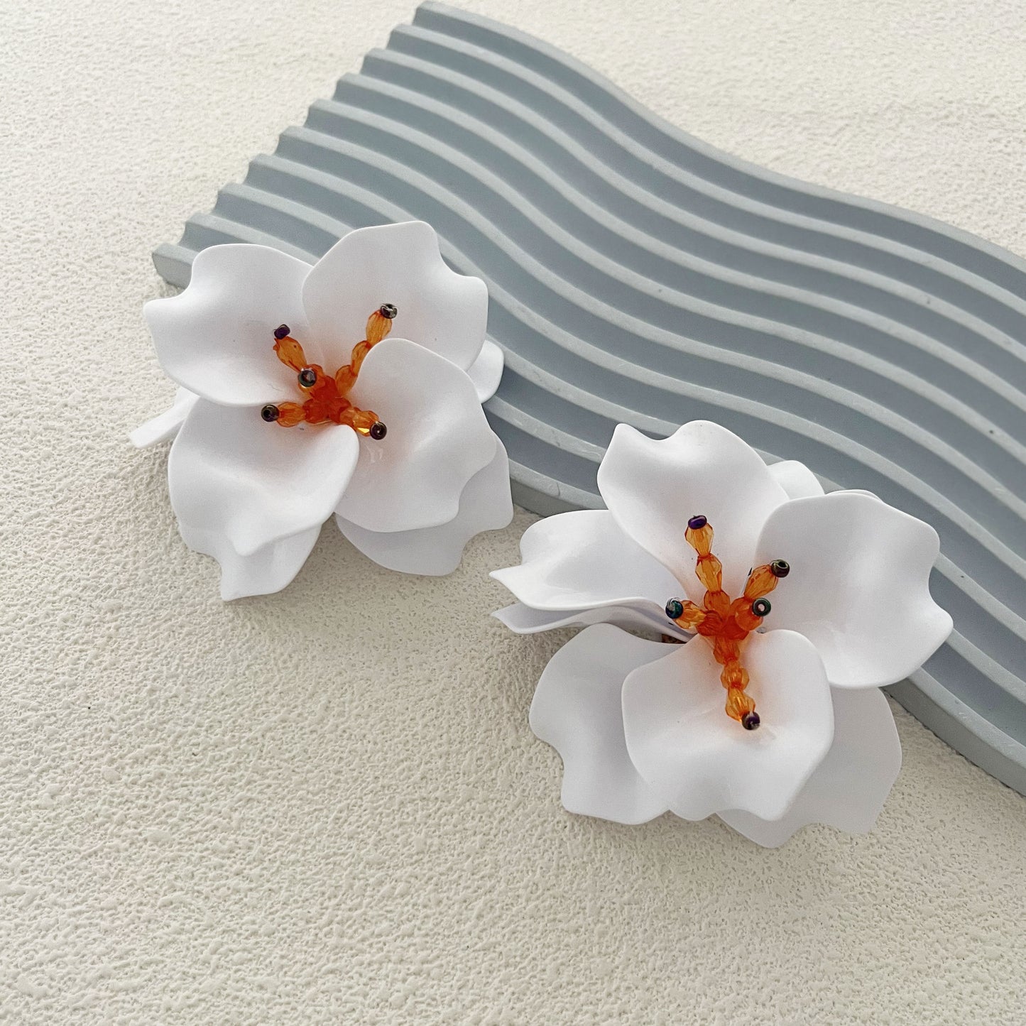 Exquisite Handcrafted White Multi-Layer Petal Statement Flower Earrings - Elegant and Versatile for Any Occasion