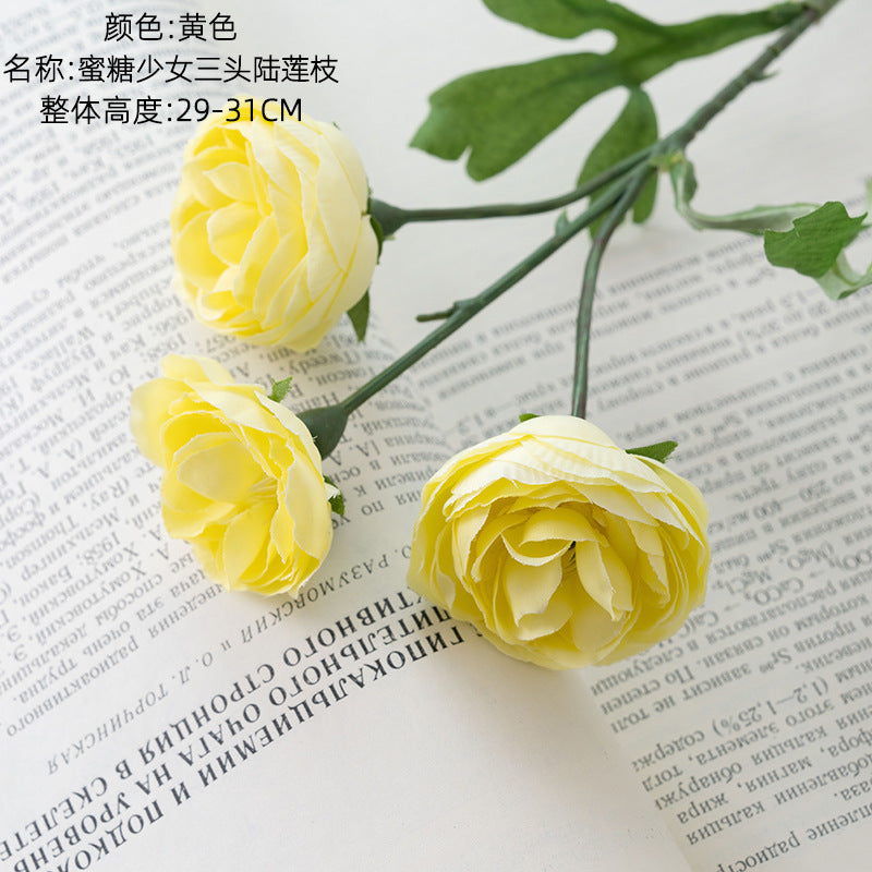 Charming Honey Sweet Girl Triple Lotus Branch - INS-Style Realistic Artificial Flowers for Home Decor and Wedding Decorations - PJ1017