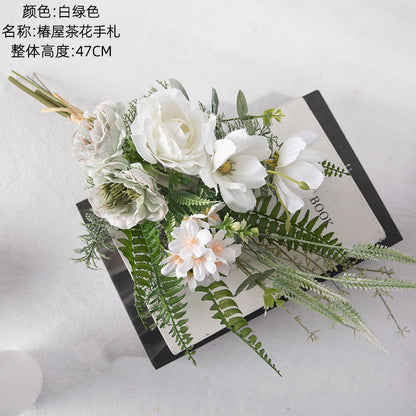 Elegant Camellia-Inspired Wedding Bouquet and Wall Hanging Decoration – Realistic Faux Floral Design for Your Special Day – CF01137