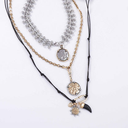 Trendy Multi-Layer Geometric Alloy Badge Pendant Necklace - Cool Chic Style for Unique Fashion Statements