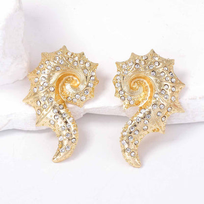Exquisite Ocean-Inspired Luxury Statement Pearl Shell Alloy Earrings with Sparkling Zircon Stones for Unique Style