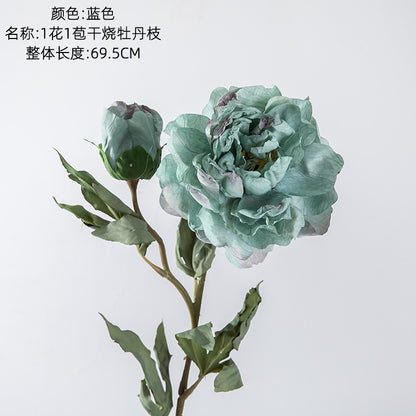 Elegant Faux Peony Branch with Single Bloom and Bud - Perfect for Wedding Decor and Home Accent - INS-Style Realistic Artificial Flowers YC1032