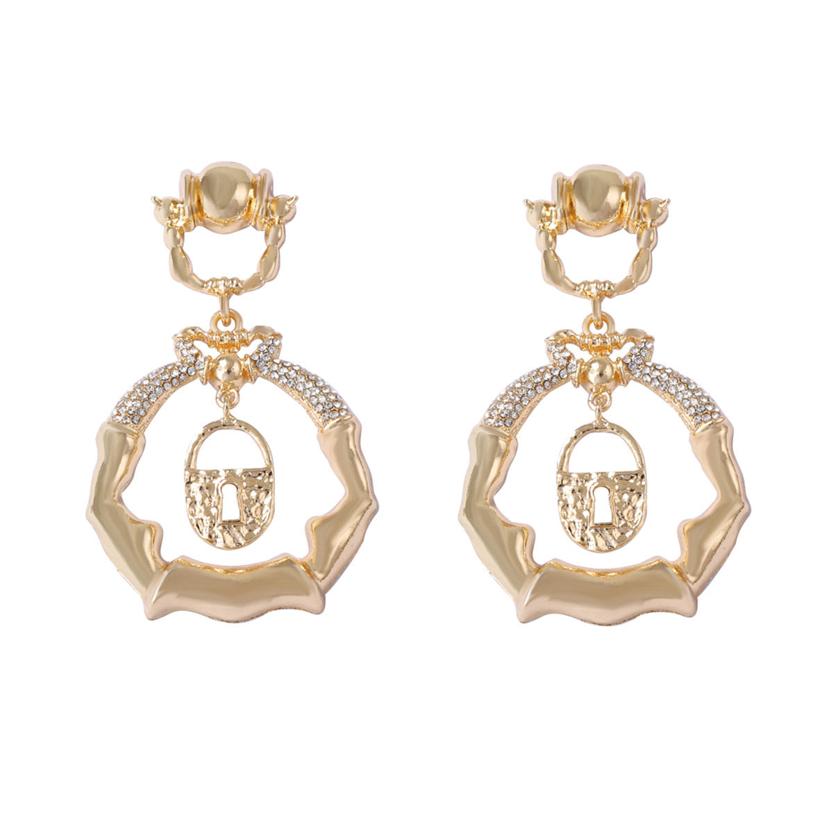 Luxurious Vintage-Inspired Creative Design Alloy Keyhole Drop Earrings with Micro Paved Zircon Stones for Women – Statement Jewelry for Any Occasion