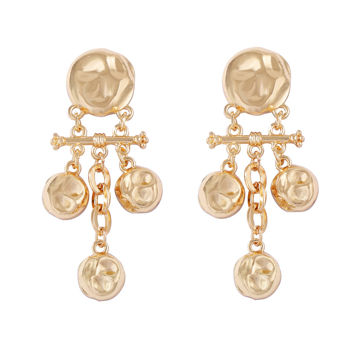 Stylish Vintage-Inspired Alloy Geometric Textured Round Tasseled Earrings with Unique Hammered Finish – Perfect for Bohemian and Chic Looks