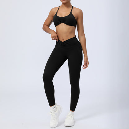 Women's Y Back Sports Set Yoga Outfit with Built In Chest Padding and Butt Lifting 3 4 Leggings for Comfort and Performance