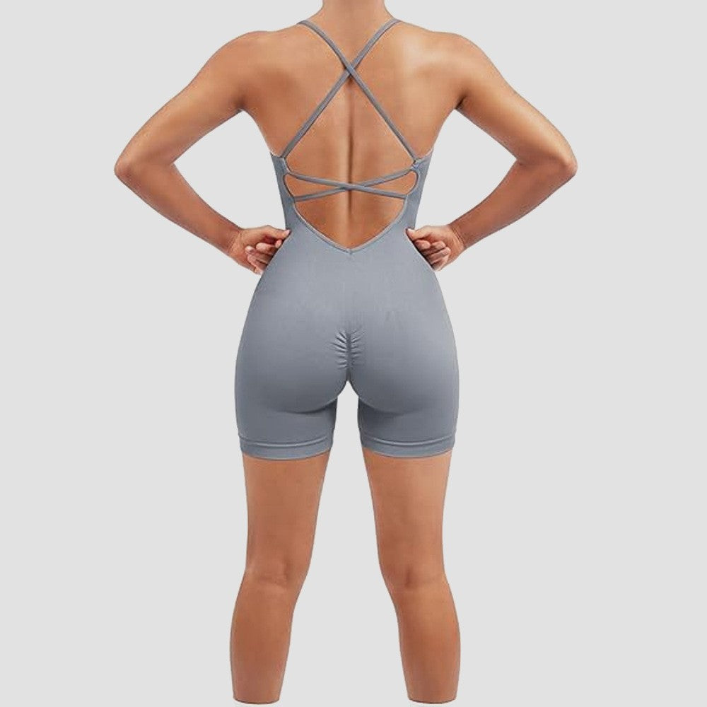 Seamless Peach Butt One Piece Workout Outfit Quick Dry Ribbed Fitness Bodysuit with Beautiful Back Design for Yoga and Activewear