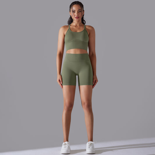 Seamless Yoga Set with High Waisted Butt Lifting Leggings and Backless Sports Tank Top Quick Dry Comfortable Activewear for Performance