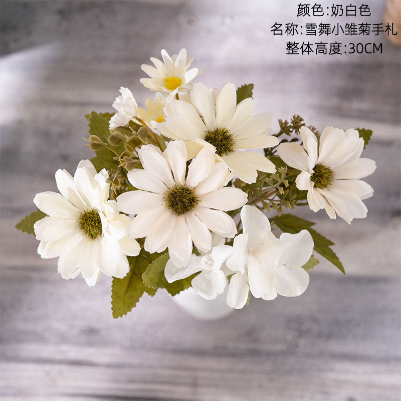 Elegant Faux Flower Bouquet - Snow Dance Mini Daisy & Rose Handheld Floral Arrangement for Home Décor | Perfect for Weddings and Events - Model MW55508