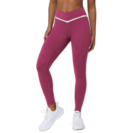 High Waisted Color Block Cross V Waist Yoga Pants for Women Slimming Butt Lifting Fitness Leggings for Outdoor Running and Gym Workouts