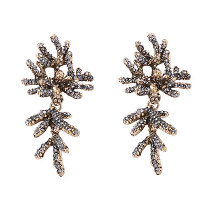 Stylish Allure: Unique Alloy Full-Diamond Coral Earrings for Women - Elegant, Versatile, and High-Quality Accessory Perfect for Any Occasion