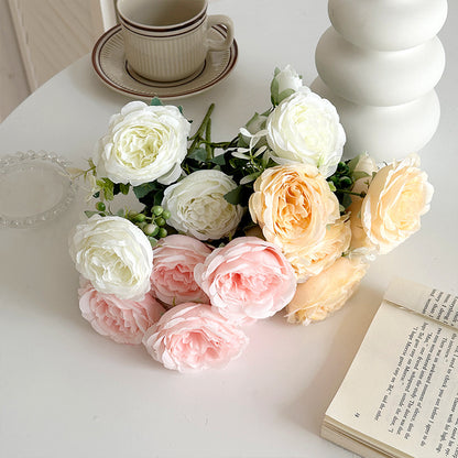 Stunning 5-Head Faux Peony and Persian Rose Bouquet - Perfect for Home Décor, Table Arrangements, and Wedding Decorations