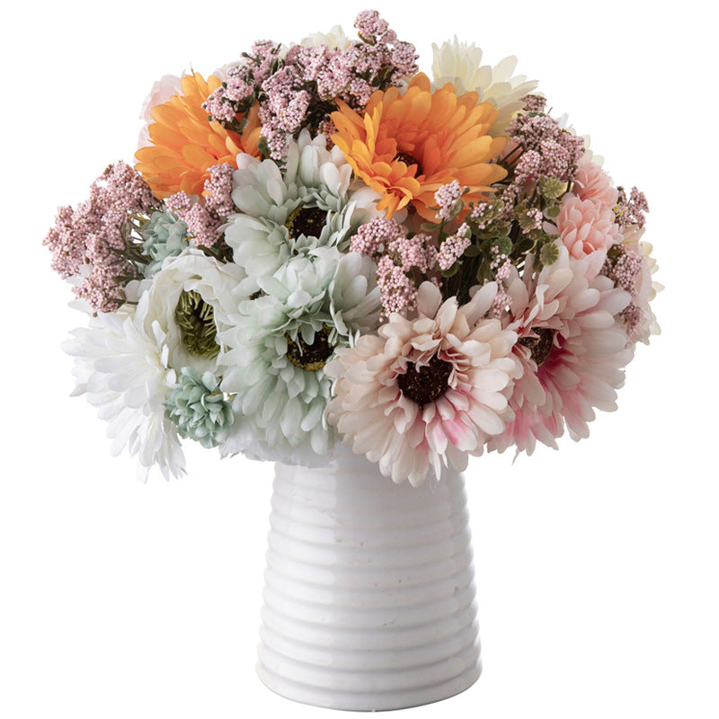 Lifelike Faux African Daisy Flower Bouquet - Elegant Artificial Floral Arrangement in Soft Pink and White, Perfect for Home Decor and Living Room Centerpieces