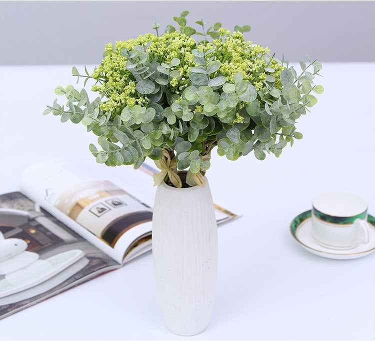 Realistic Faux Flower Wedding Bouquet with Eucalyptus Leaves - Perfect for Home Décor and Special Celebrations