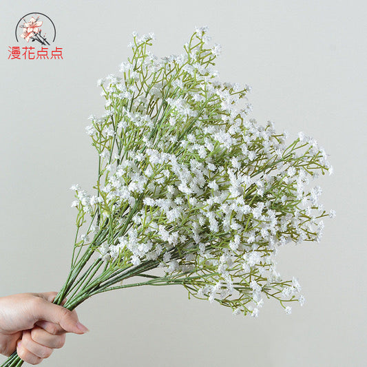 Realistic Faux Baby's Breath Bouquet - 3 Branch Soft Touch Plastic Flower for Wedding Decorations, Bridal Handheld Bouquets, Photography Props