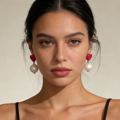 Elegant Minimalist Pearl Heart Earrings for Valentine's Day - Chic and Versatile Jewelry for Any Occasion