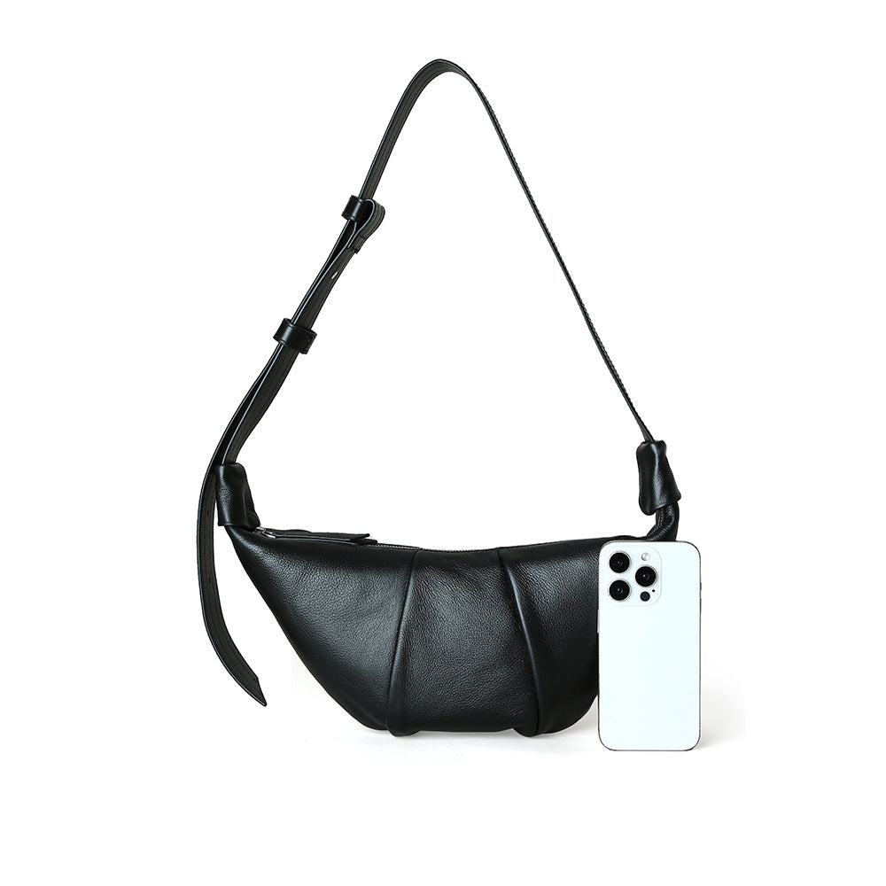 Luxurious Genuine Leather Vintage Inspired Dumpling Bag for Women Versatile and Spacious Horn Shaped Shoulder and Crossbody Tote