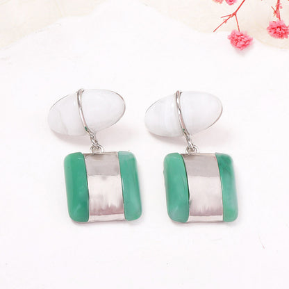 Elegant Geometric Alloy and Resin Gemstone Dual-Layer Drop Earrings for Women - Stylish, Lightweight, and Perfect for Any Occasion