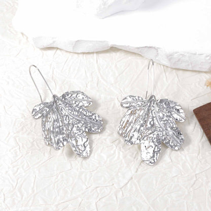 Exquisite Vintage-Inspired Statement Leaf Hook Earrings – Elegant Textured Design Perfect for Any Occasion