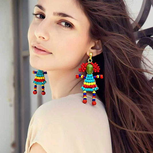 Unique Handmade DIY Woven Cartoon Character Earrings for Women - Creative & Playful Design, Perfect for Personal Expression