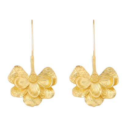 Elegant Court-Style Metal Flower Earrings - Versatile Party Jewelry for Women, Perfect for Any Occasion