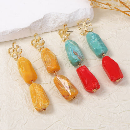 Chic Vintage-Inspired Irregular Geometric Patchwork Women's Earrings – Unique, Artsy Everyday Jewelry with Artistic Flair