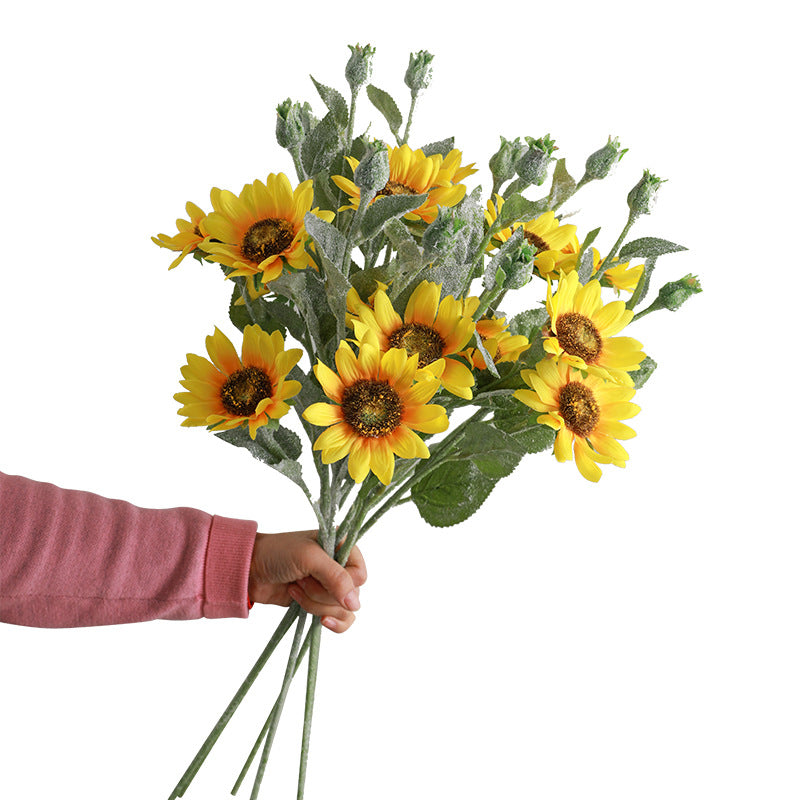 Charming Korean-Style Faux Yellow Sunflower Bouquet – Perfect for Brightening Up Your Living Room and Home Décor, Featuring Five Realistic Sunflower Blooms