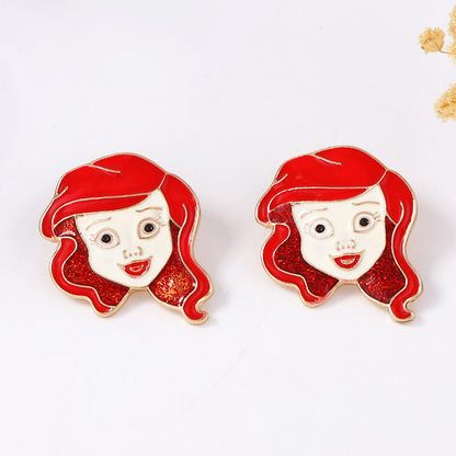 Charming and Unique Alloy Oil-Drop Princess Cartoon Earrings for Women – Delightful Whimsical Design Perfect for a Playful Style