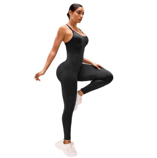 Seamless Women's Jumpsuit with Built in Sports Bra Cross Back Ribbed Leggings for Outdoor Workouts Yoga and Fitness