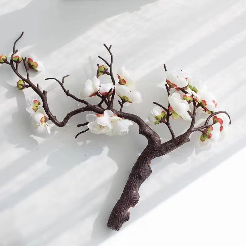 Realistic Single Branch Wax Plum Blossom - Elegant Faux Flower Arrangement for Living Room Decor, Wedding Decoration, and Potted Bonsai Display