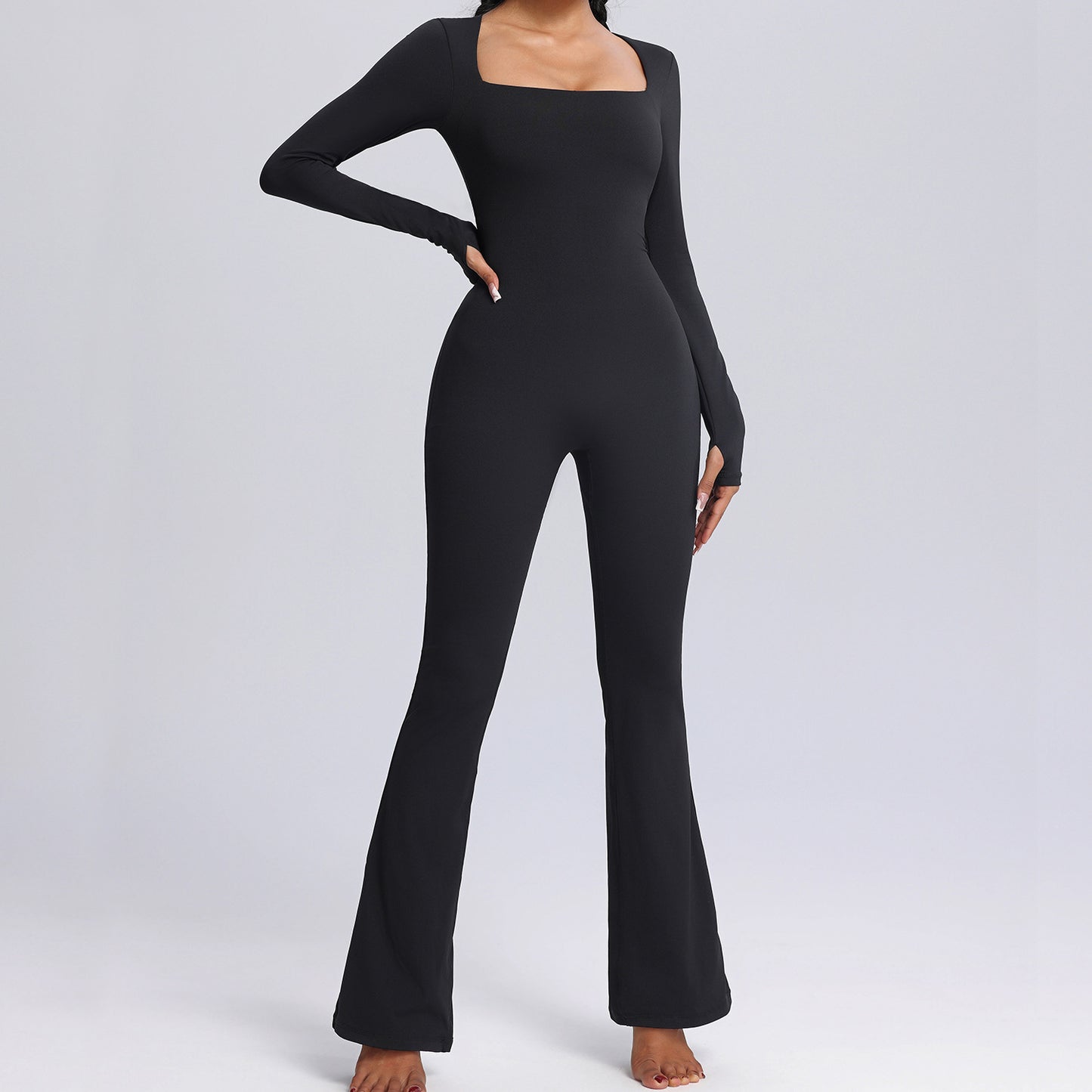 High Performance Long Sleeve Yoga Jumpsuit for Fall and Winter Breathable Stretchy Dance and Fitness Wear with Flared Legs for Women