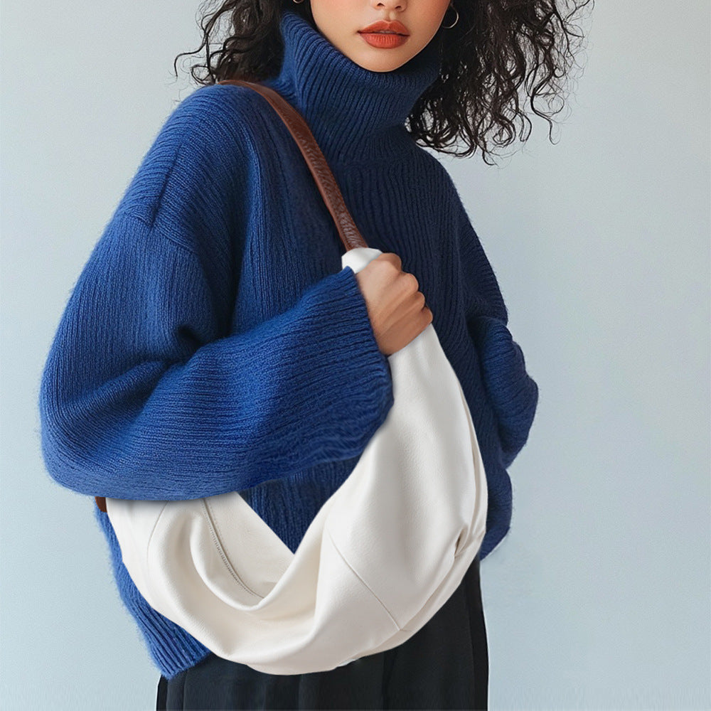 Niche Design Crossbody Bag with Top Grain Leather Zipper Closure Versatile Handheld Dumpling Bag for Chic Underarm Carry