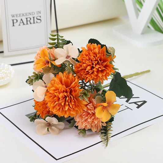 Elegant European-Style Faux Ball Chrysanthemum Bouquet - Stunning Plastic Flower Arrangement for Home Decor, Living Room Accents, Wedding Centerpieces, and Photography Props