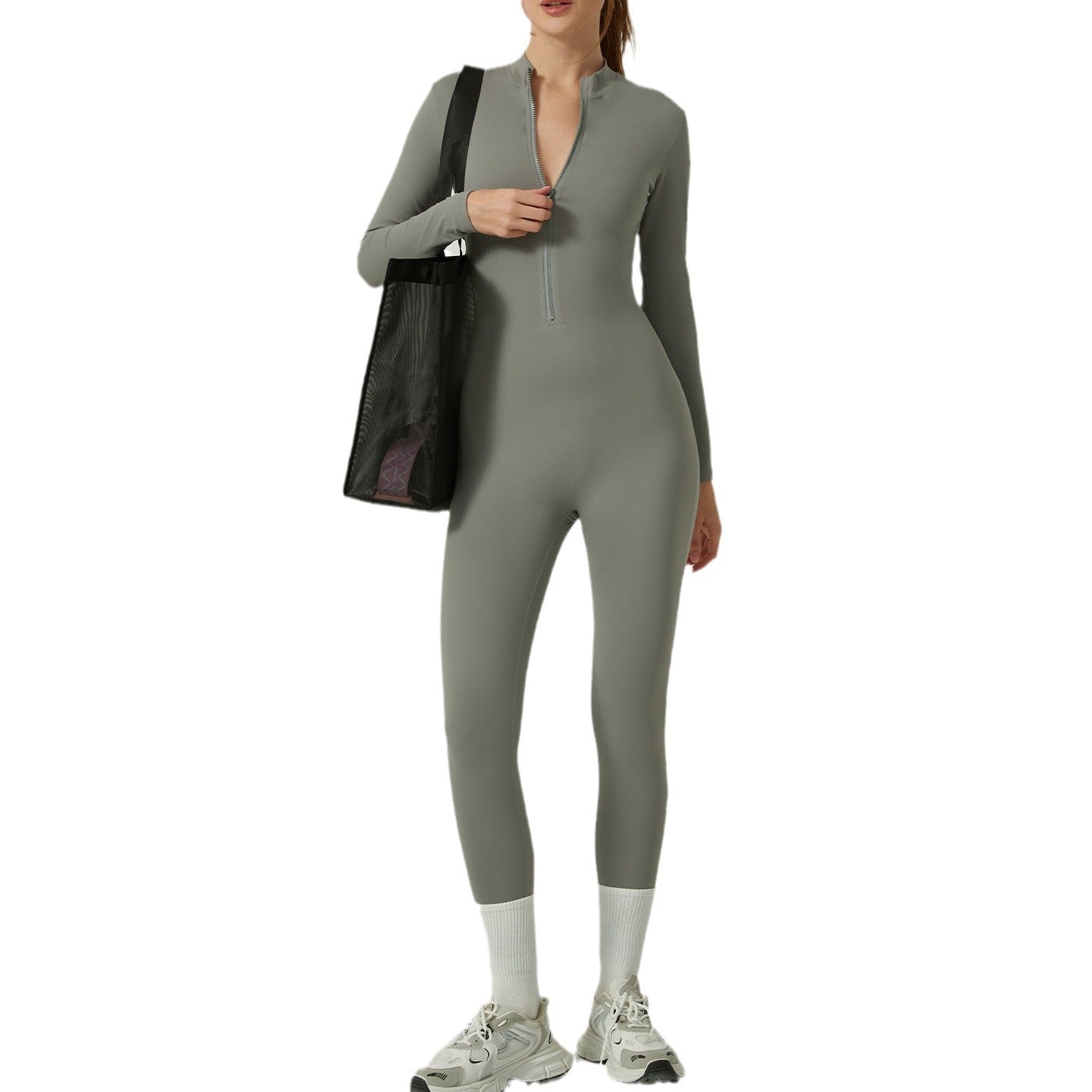 Long Sleeve Women's Shaping Bodysuit Yoga Jumpsuit with Half Zipper Comfortable and for Any Workout