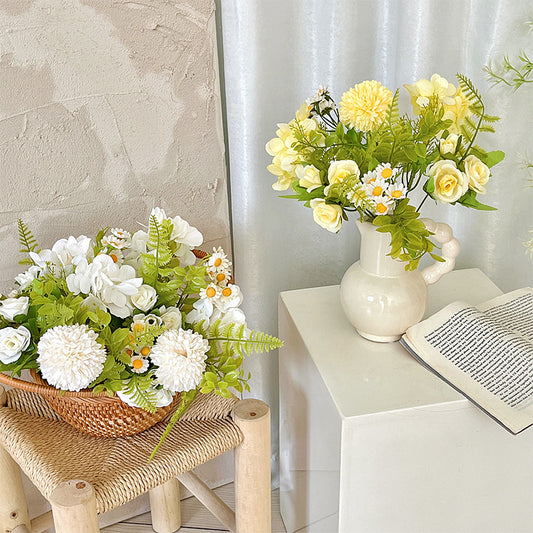 Vibrant Daisy-Inspired Faux Flower Bouquet with Hydrangeas - Perfect for Home Decor, Living Room Accent, Wedding Decorations, and Photography Props