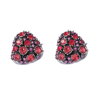 Stylish Geometric Color-Block Full Rhinestone Button Earrings - Elegant Lightweight Luxurious Statement Studs for Every Occasion