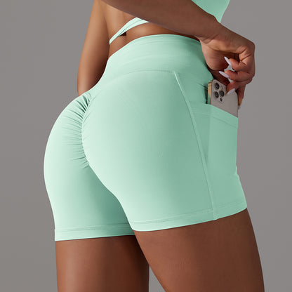 Trending High Waisted Cross Cut Yoga Shorts with Pockets Soft Skin Friendly Fabric for Comfort and Breathability for Enhancing Your Curves