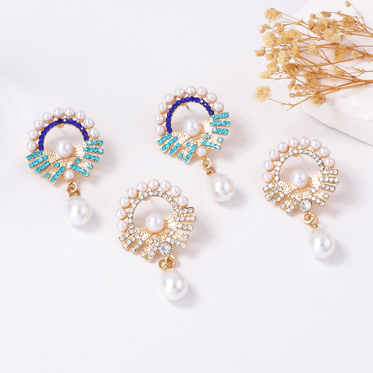 Exquisite Baroque-Inspired Flower Drop Earrings with Imitation Pearls and Sparkling Zirconia for Everyday Elegance