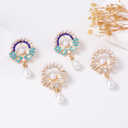 Exquisite Baroque-Inspired Flower Drop Earrings with Imitation Pearls and Sparkling Zirconia for Everyday Elegance
